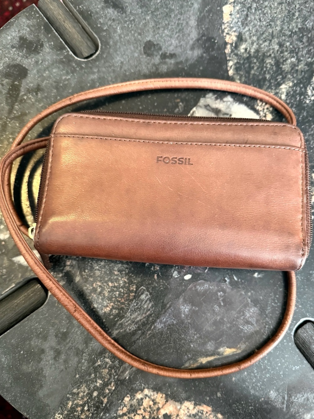 Vintage Fossil Crossbody Leather Wallet Purse Boho Brown